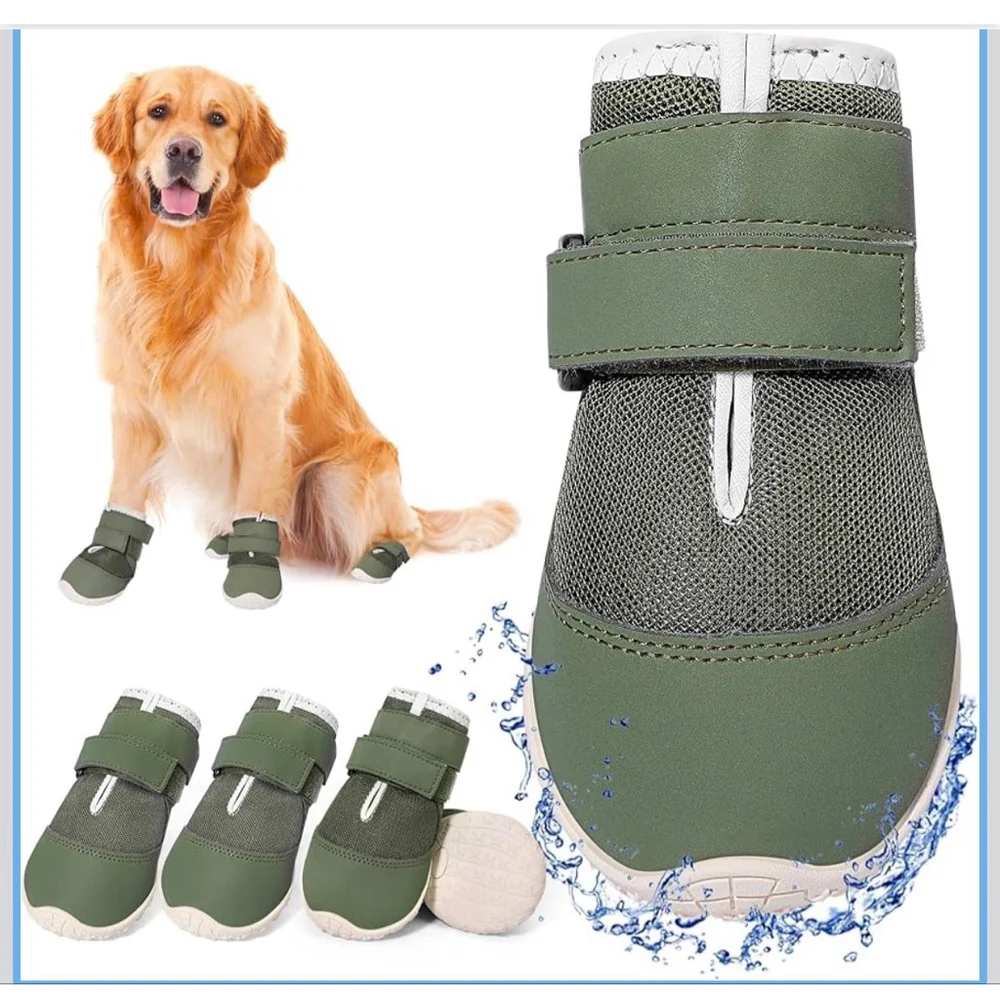 NEW Dog Boots Green White Breathable Mesh Fabric